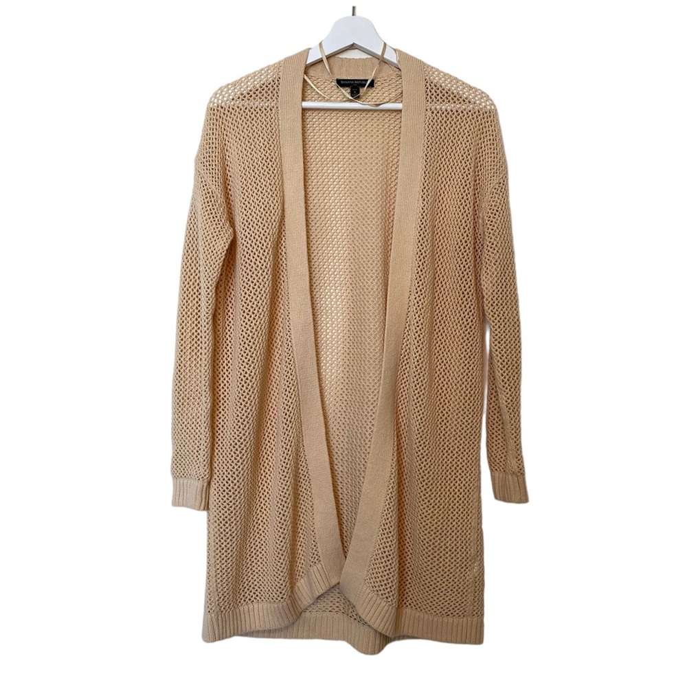 Banana Republic Long Crochet Cardigan Coverup | Cream Beige | Small 4 Petite